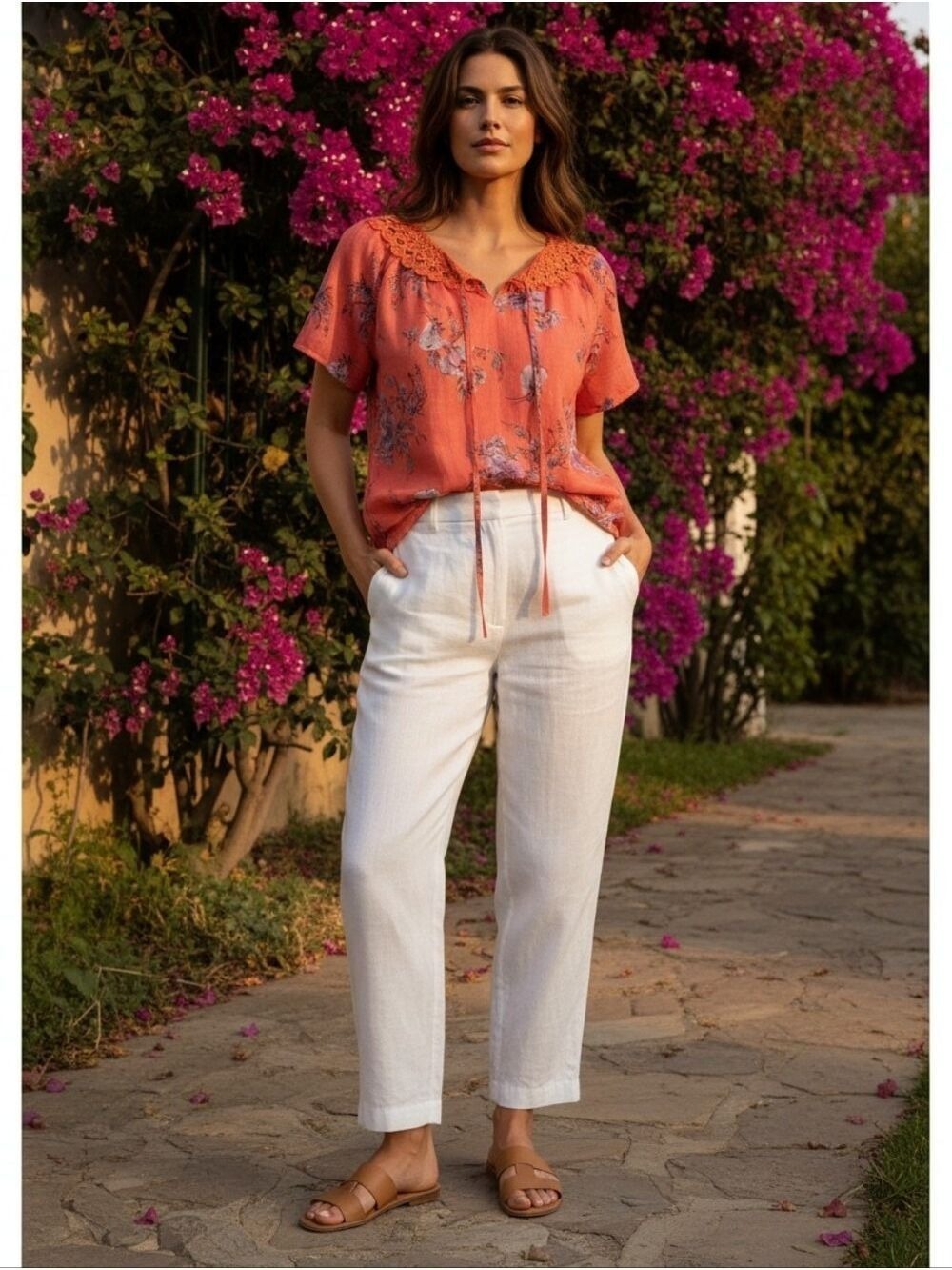 Coral Floral Short Sleeve Blouse XL - Picture 6 of 6